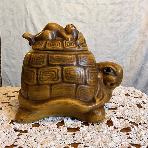 Vintage California Originals Ceramic‎ Tortoise and Hare Cookie Jar Rabbit Turtle